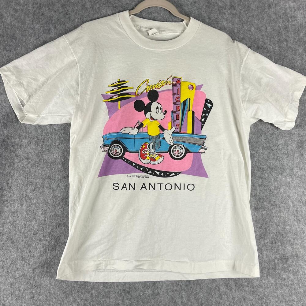 VTG Disney Mickey Velva Sheen Shirt Adult XL Cadillac San Antonio USA Made 80s